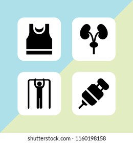4 healthy icons in vector set. sport wear, treatment, gym and kidney illustration for web and graphic design