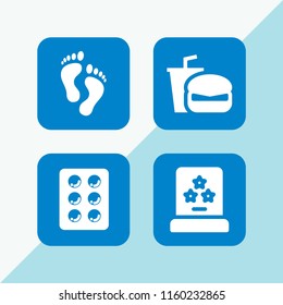 4 healthy icons in vector set. sandwich, sports and competition, feet and blister illustration for web and graphic design
