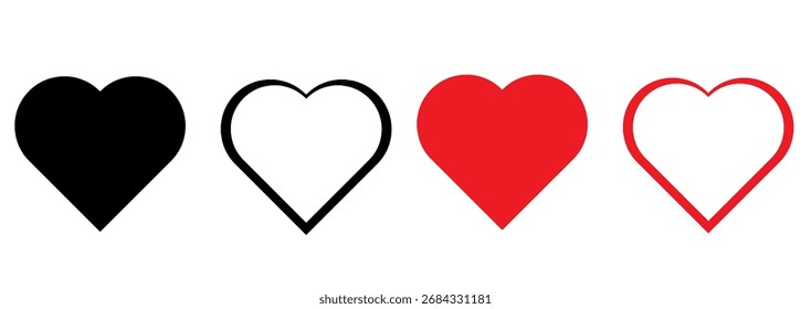 4 corazones sobre un fondo blanco, conjunto