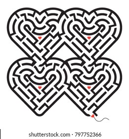 4 hearts shaped maze concept of love on white background, EPS8