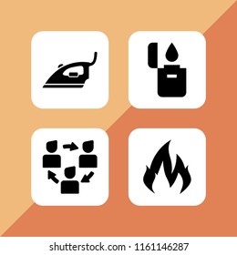 4 heat icons in vector set. flow, iron, flame and lighter illustration for web and graphic design
