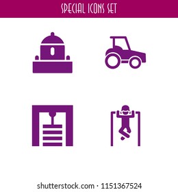 4 heavy icons in vector set. bunker, tractor side view and gym illustration for web and graphic design