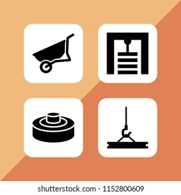 4 heavy icons in vector set. mine, wheelbarrow, crane and gym illustration for web and graphic design