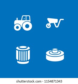 4 heavy icons in vector set. pulley, mine, tractor side view and wheelbarrow illustration for web and graphic design