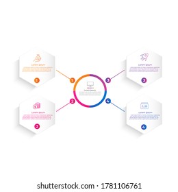 4 Hexagon  and  circle partition Color gradient chart origami paper color info-graphic template for diagram presentation chart
and business concept with 4-5 element options