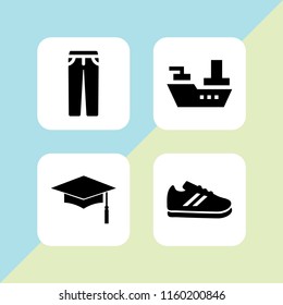 4 high icons in vector set. pants, cruiser, footwear and graduation cap illustration for web and graphic design