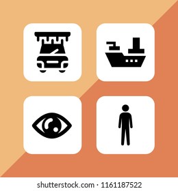 4 high icons in vector set. tall human silhouette, wash, cruiser and eye illustration for web and graphic design
