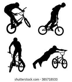 4 high quality bmx cyclist silhouettes - vector