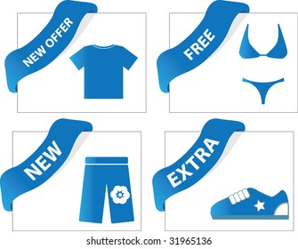4 high-professional blue corners ribbons for clothes advertising.vector