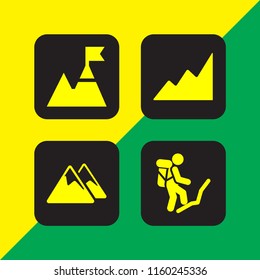 4 hiker icons in vector set. mountain and backpack illustration for web and graphic design