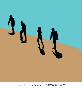 4 hikers vector illustration