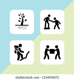 4 hiking icons in vector set. forest, backpack and help illustration for web and graphic design