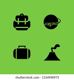 4 hiking icons in vector set. journey, backpack and volcano illustration for web and graphic design