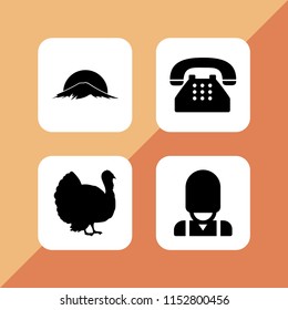 4 historic icons in vector set. turkey, japan, england and old typical phone illustration for web and graphic design