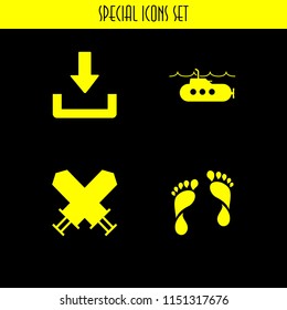 4 history icons in vector set. file, submarine, human footprints and warrior illustration for web and graphic design