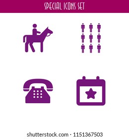 4 history icons in vector set. election event on a calendar with star symbol, horseman, nine and old typical phone illustration for web and graphic design