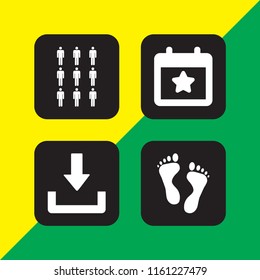 4 history icons in vector set. election event on a calendar with star symbol, human footprint, nine and file illustration for web and graphic design