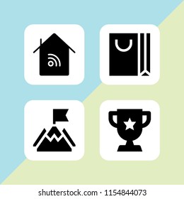 4 hold icons in vector set. wifi, trophy, bag and mission illustration for web and graphic design