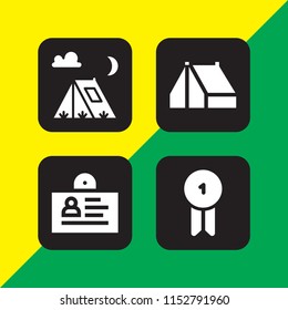 4 holder icons in vector set. tent, badge and id card illustration for web and graphic design