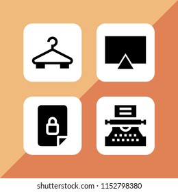 4 home icons in vector set. hanger, lock, writer and tv illustration for web and graphic design