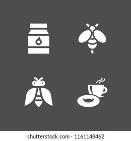 4 honey icons in vector set. wasp, bee and breakfast illustration for web and graphic design