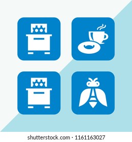 4 honey icons in vector set. wasp, bee hive and breakfast illustration for web and graphic design