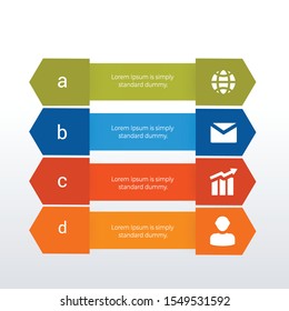 4 horizontal infographic template design. Business concept info graph with 4 icons, options, steps or processes. Vector visualization can be used for workflow layout, diagram, annual report, web