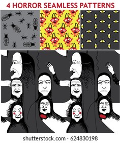 4 horror vector seamless patterns