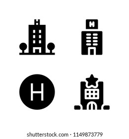 4 hostel icons in vector set. hotel illustration for web and graphic design