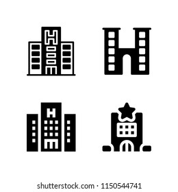 4 hostel icons in vector set. hotel illustration for web and graphic design