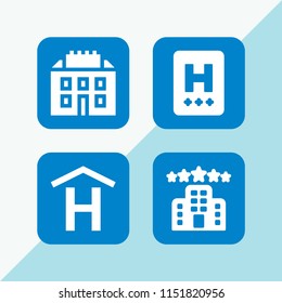 4 hostel icons in vector set. hotel illustration for web and graphic design