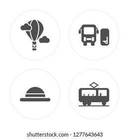 4 Hot air balloon, Hat, Station, Train modern icons on round shapes, vector illustration, eps10, trendy icon set.