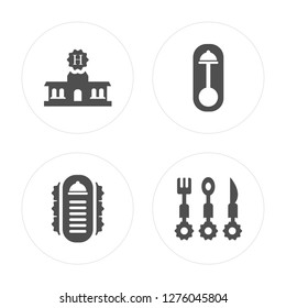 4 Hotel, Menu, Doorknob, Cutlery modern icons on round shapes, vector illustration, eps10, trendy icon set.