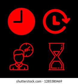 4 hourglass icons with clock with refresh circular arrow and sand clock in this set