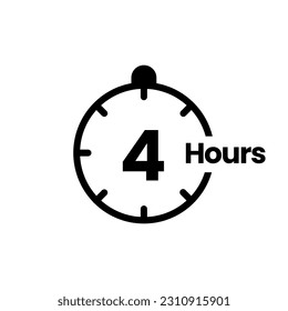 4 hours clock sign icon. service opening hours, work time or delivery service time symbol, vector illustration isolated on white background