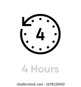 4 Hours icon. Editable Vector Outline. Symbol Time Lapse linear style for mobile app and web design. Single Pictogram on white background