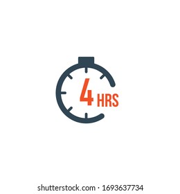 4 hours round timer or Countdown Timer icon. deadline concept. Delivery timer. Stock Vector illustration isolated on white background.