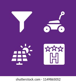 4 house icons in vector set. filter, furniture and household, hostel and solar panel illustration for web and graphic design