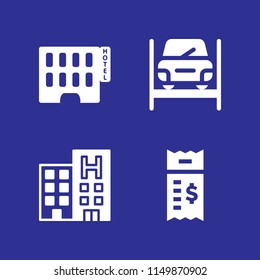 4 house icons in vector set. hotel, hotel building, bill and construction and tools illustration for web and graphic design