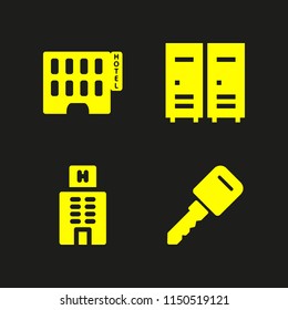 4 house icons in vector set. hotel, hotel building, closet and key illustration for web and graphic design