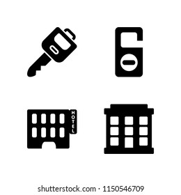 4 house icons in vector set. key, hotel, door and hotel building illustration for web and graphic design
