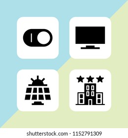 4 house icons in vector set. solar panel, tv, hotel and switch illustration for web and graphic design