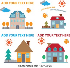 4 houses cards. vector