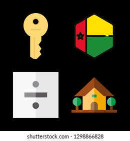 4 housing flag and math icons with door key and guinea bissau in this set
