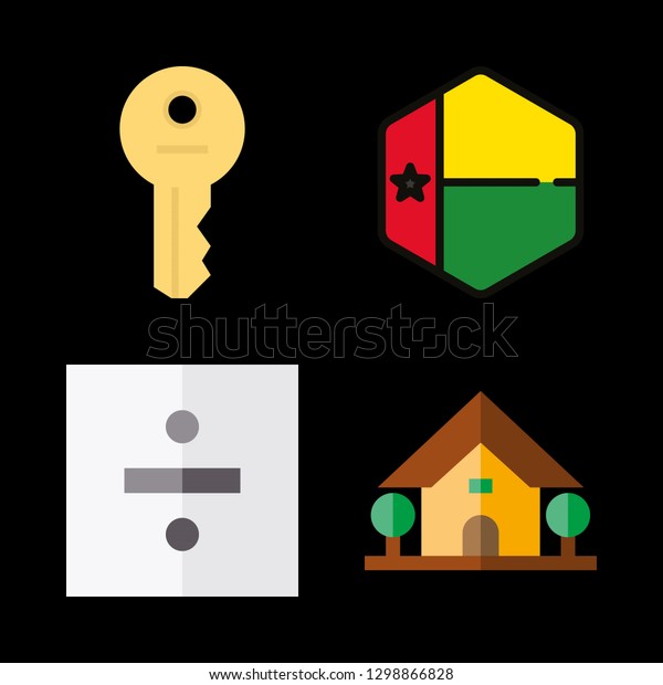 4 housing flag and math icons with door key and\
guinea bissau in this set