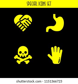 4 human icons in vector set. humanity, skull, anatomy and stomach illustration for web and graphic design