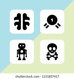 4 human icons in vector set. first, robot, death skull and bones and brain illustration for web and graphic design