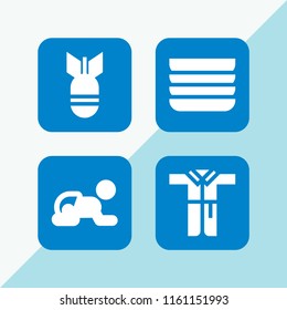 4 hygiene icons in vector set. dishes, diaper, bathrobe and bomb illustration for web and graphic design