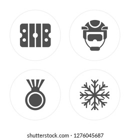 4 Ice court, Medal, Hockey helmet, Snowflake modern icons on round shapes, vector illustration, eps10, trendy icon set.