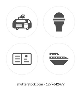 4 Ice cream van, Postcard, Soft drink, Cruise modern icons on round shapes, vector illustration, eps10, trendy icon set.